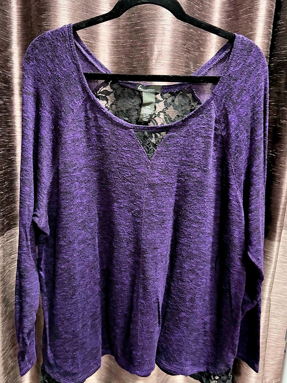 Lane Bryant Purple & Black Lace Panel Long Sleeve Tunic 18/20